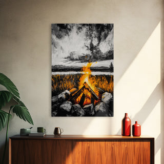 Campfire Rustic Wall Decor, Framed Canvas Print
