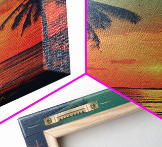 Tropical Sunset Beach, Palm Tree Art, Canvas Print