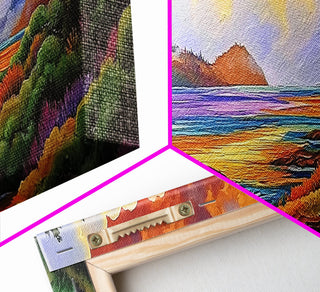 Sunset Lake Scene, Mountain View Art, Framed Canvas Print