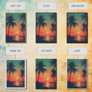 Tropical Sunset Beach, Palm Tree Art, Canvas Print