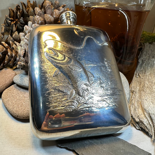 Fishing Pewter Hip Flask - Handmade in England