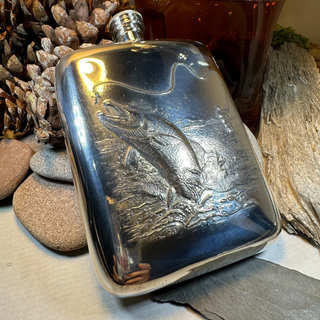 Fishing Pewter Hip Flask - Handmade in England