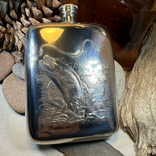 Fishing Pewter Hip Flask - Handmade in England
