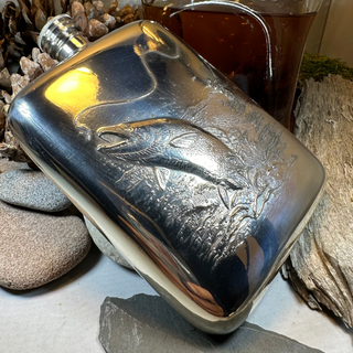 Fishing Pewter Hip Flask - Handmade in England