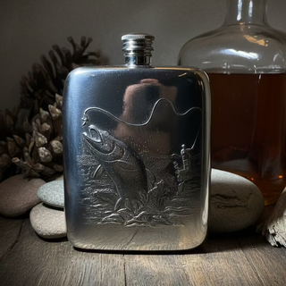 Fishing Pewter Hip Flask - Handmade in England
