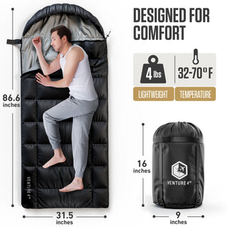 XXL Sleeping Bag for Big & Tall Campers, 90" × 39"