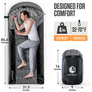 XXL Sleeping Bag for Big & Tall Campers, 90" × 39"