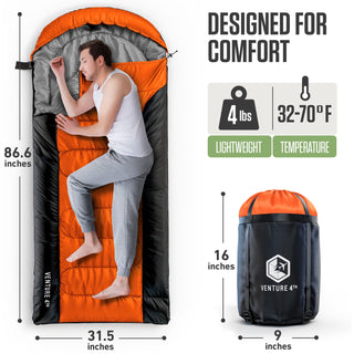 XXL Sleeping Bag for Big & Tall Campers, 90" × 39"