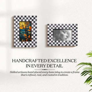 Picture Frame Checkered Pattern Bone Inlay, Grey - White, 4" x 6" & 5" x 7"