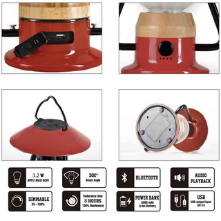 LED All-in-One Lamp, Rechargeable, Bluetooth Music Speaker
