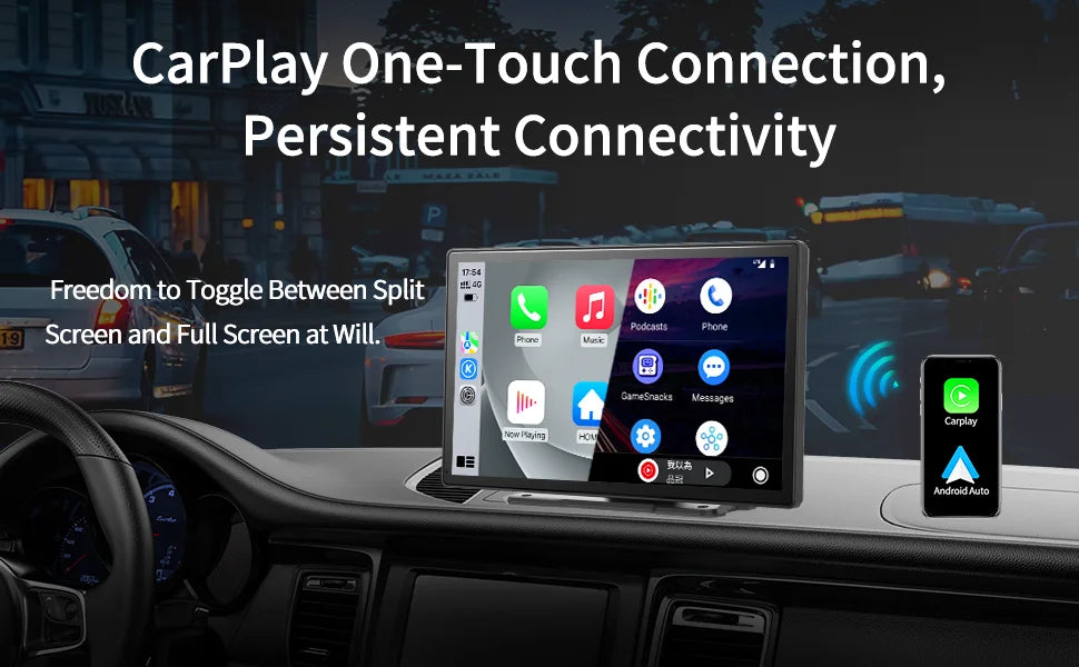 Wireless Carplay & Android Auto Dash Cam, Rearview Camera