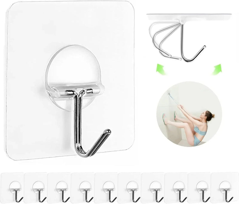 Large Adhesive Hooks for Hanging Heavy Duty Wall Hooks Self Adhesive Transparent Hook for Bathroom Shower Door