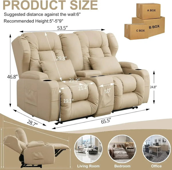 65.5" RV Loveseat Recliner & Console
