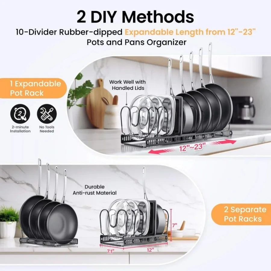 2 Pack Expandable Pot Lid Rack Organizer