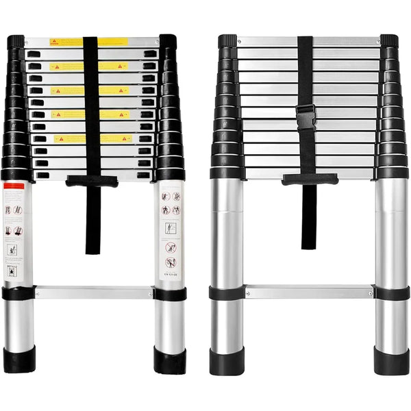 12.5 FT Telescoping Aluminum Ladder One Button Retraction