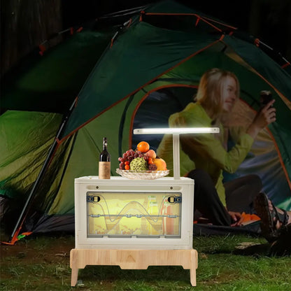 Outdoor Camping Storage Box and Folding Table with Light