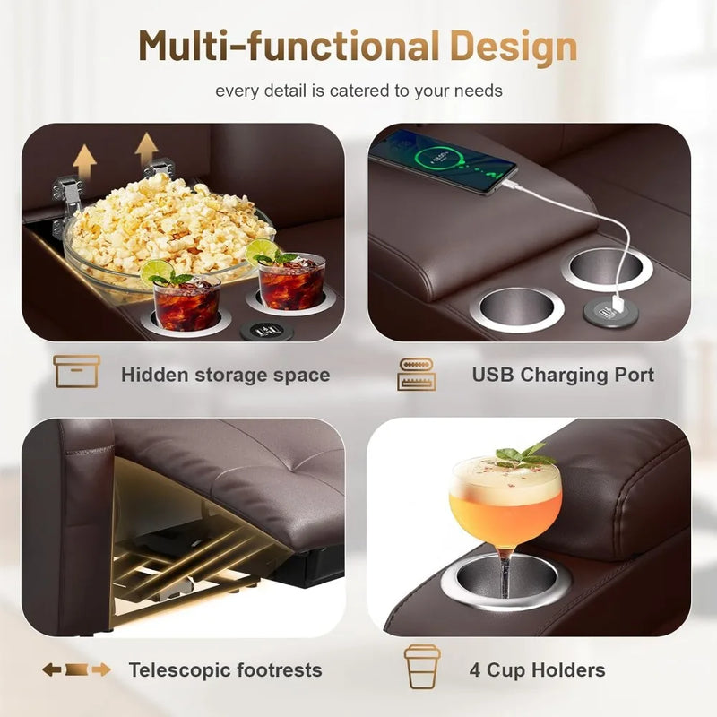 Massage Reclining Loveseat Sofa with Storage Console, Wall Hugger