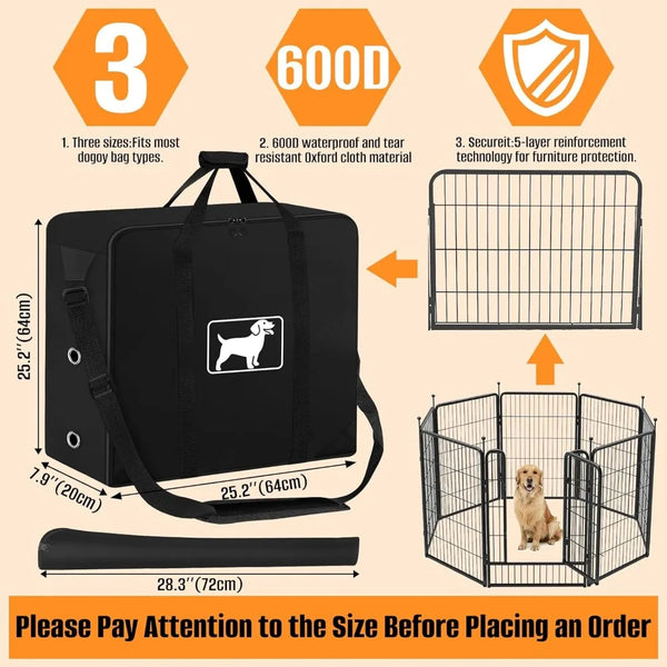 Dog Playpen Storage Bag, 25.2 ‘L x 7.9 “W x 25.2”H 8 Panels and 9 Stakes
