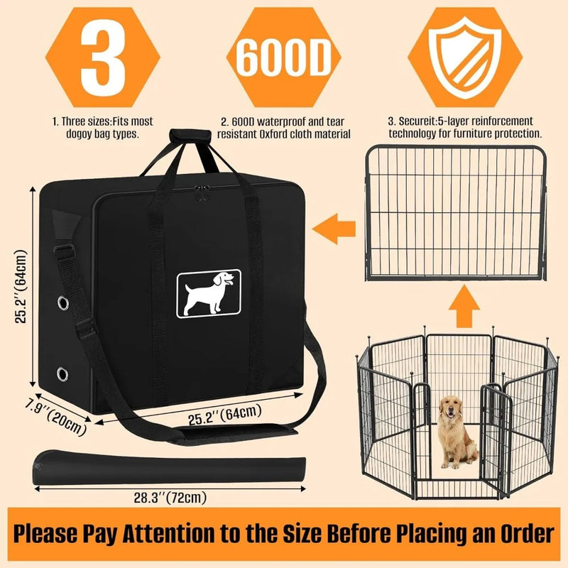 Dog Playpen Storage Bag, 25.2 ‘L x 7.9 “W x 25.2”H 8 Panels and 9 Stakes