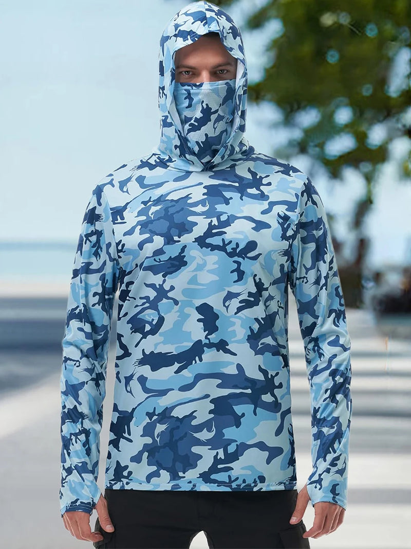 Shirt Camo Print Hoodie with Built-in Face Mask