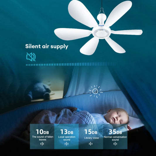 USB Ceiling Fan 6-blade Silent 4-speed with Remote