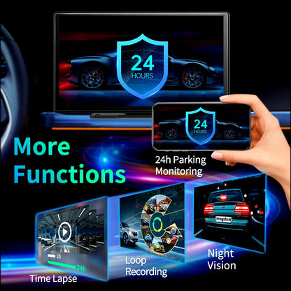 Wireless Carplay & Android Auto Dash Cam, Rearview Camera