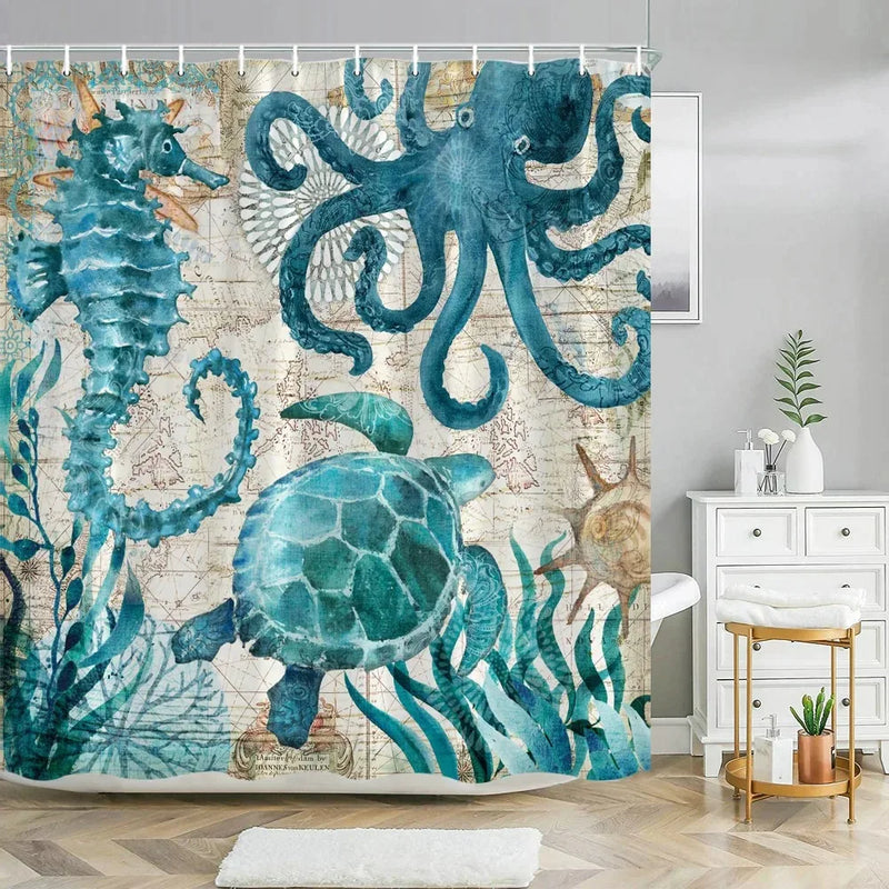 Nautical Blue Sea Shower Curtain