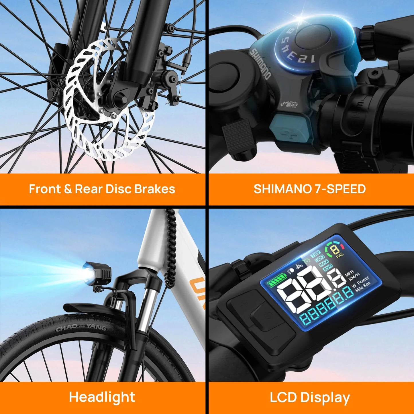 Peak 750W Electric Bike 26x2" Commuter Tires