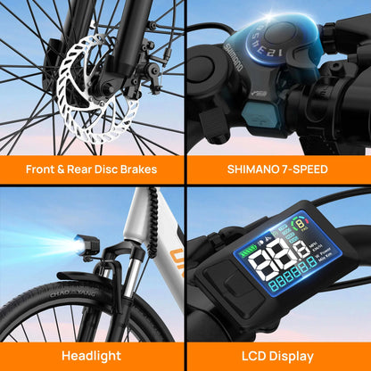 Peak 750W Electric Bike 26x2" Commuter Tires