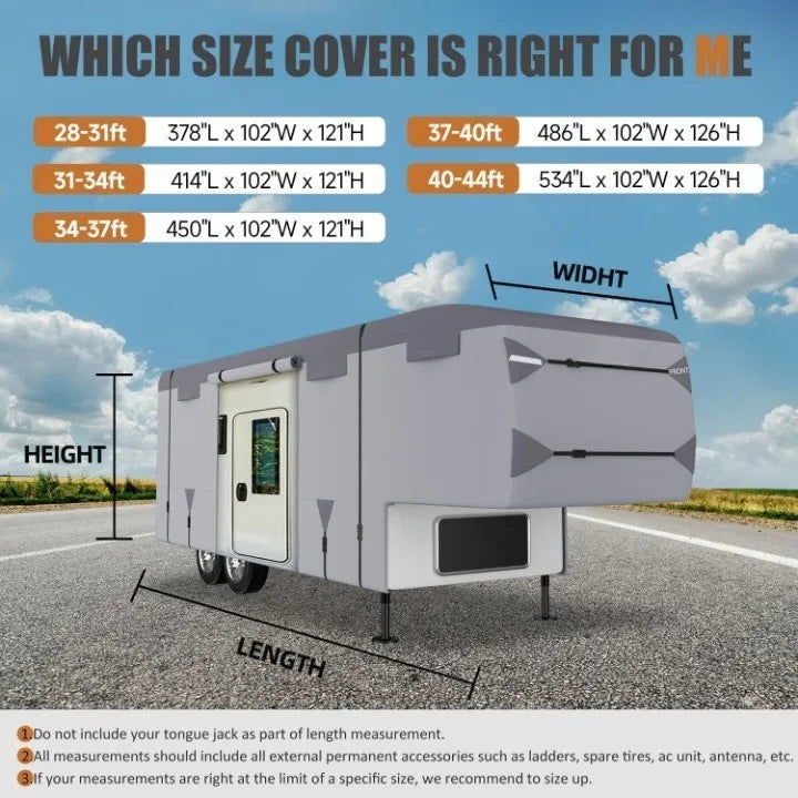 Heavy Duty 5th Wheel RV Cover - Upgraded 7 Layer Top