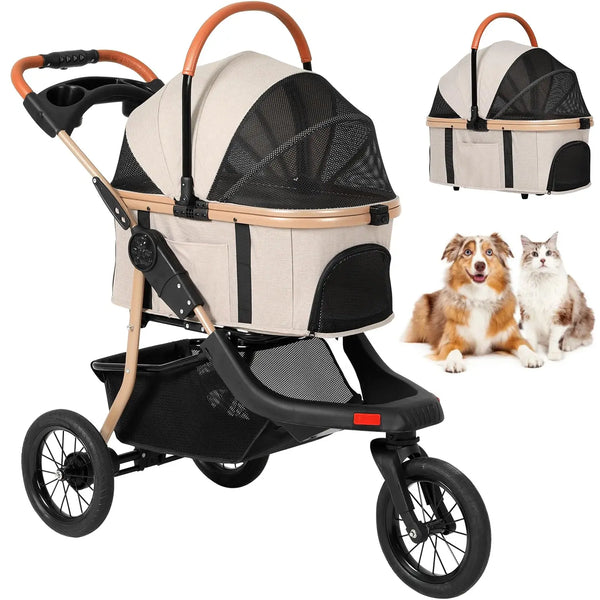 Jogging Pet Stroller, Premium 3-in-1 with Detachable Carrier (Up to 60lbs)