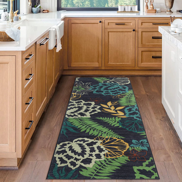 2x6ft Modern Floral Kitchen, Hallway Rug
