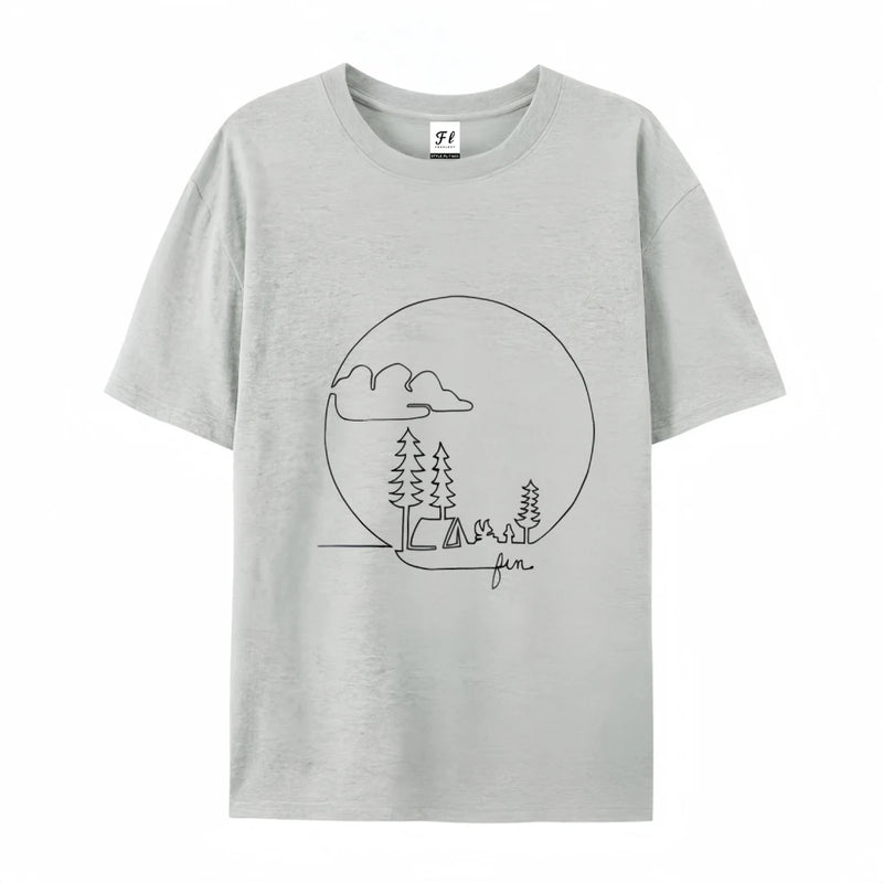 Line Art Nature Design Camping T-Shirt