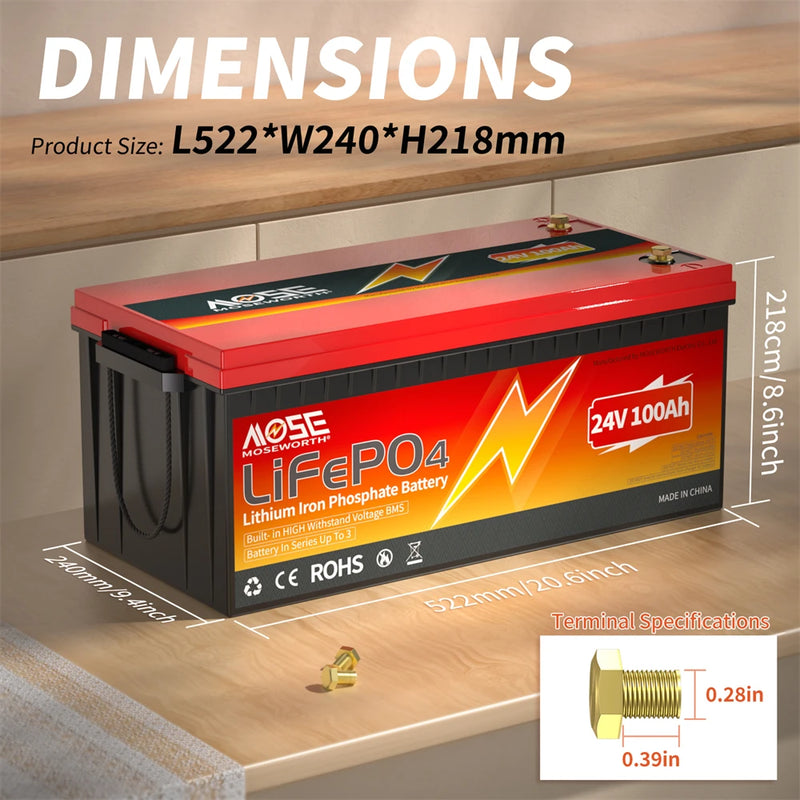LiFePo4 Battery 12V (100Ah 200Ah 300Ah) 24V (100Ah) BMS Lithium Battery