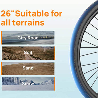 Peak 750W Electric Bike 26x2" Commuter Tires