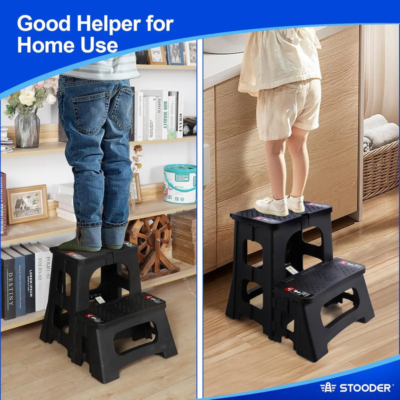 Folding 2-Step Stool, Anti-Slip Rubber Feet