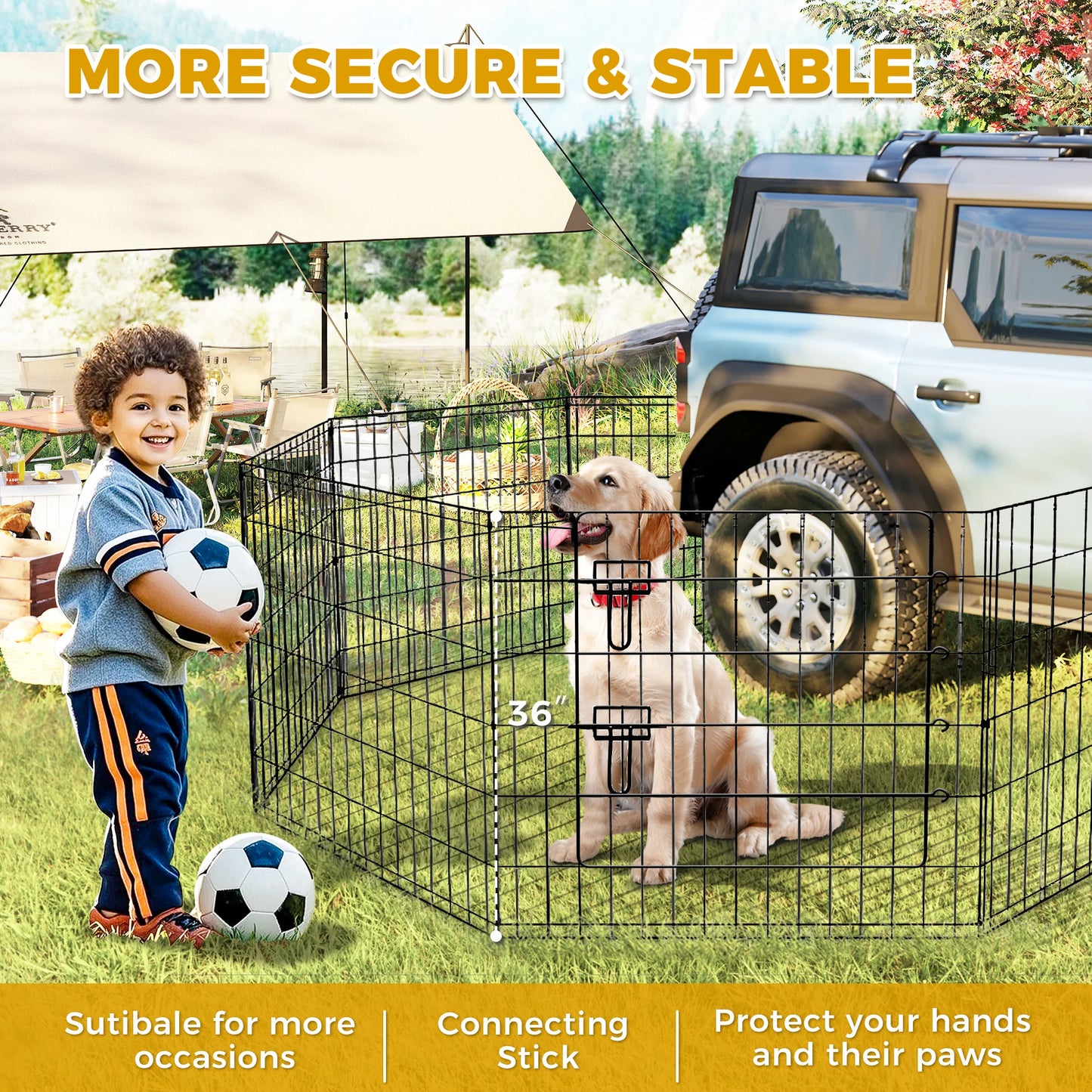 Sturdy Black Octagonal Metal Dog Playpen - 8 Panels ea. 
24" x 24" Panels to run along bottom of RV for no escape!