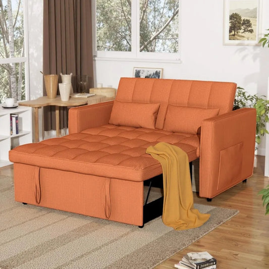 Corduroy Fabric Loveseat Sleeper Sofa with Adjustable Backrest