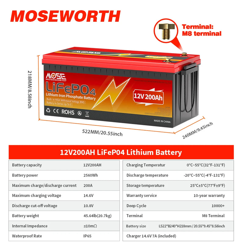 LiFePo4 Battery 12V (100Ah 200Ah 300Ah) 24V (100Ah) BMS Lithium Battery