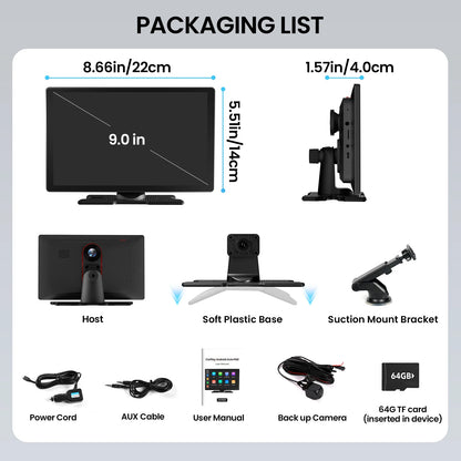 9-inch CarPlay 4K+1080P, 64GB memory