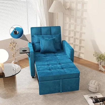 3-in-1 Velvet Sofa Bed with Wing Table and USB Ports (6 colors)