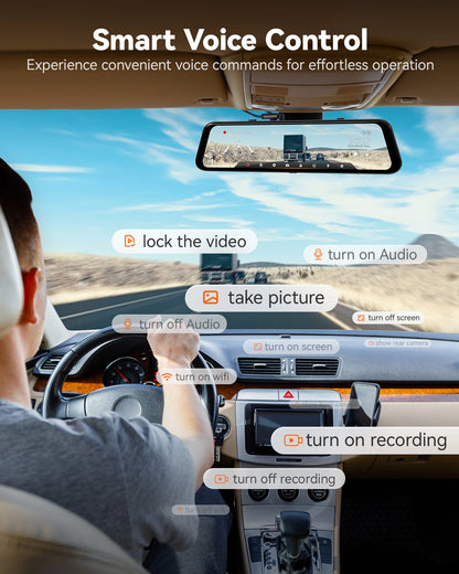 WIFI Rearview Mirror and Dash Cam with Voice Control