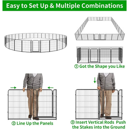 Dog Playpen Outdoor Extra Wide 40" High Rust Resistant Portable RV Campground with Gates, Total 84 Feet, 561 Square Feet