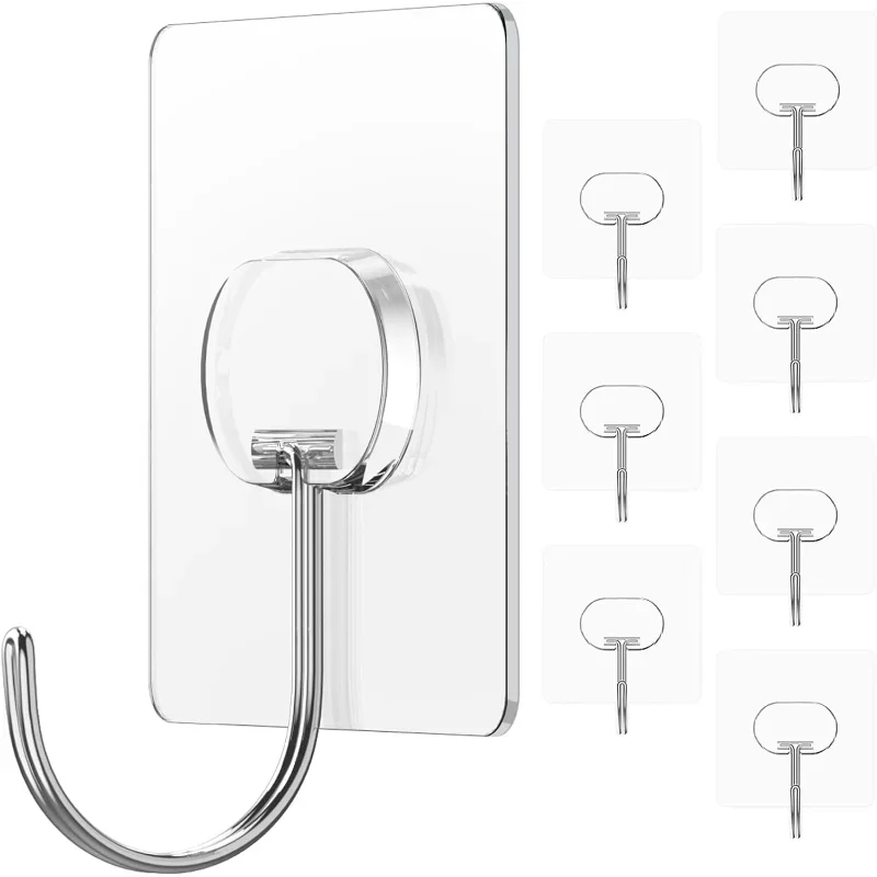 Large Adhesive Hooks for Hanging Heavy Duty Wall Hooks Self Adhesive Transparent Hook for Bathroom Shower Door