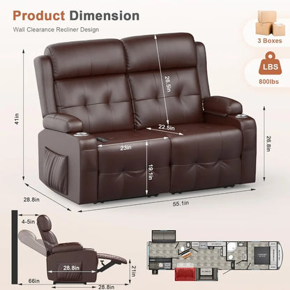 Oversized Wall Hugger RV Recliner Sofa with Massage
