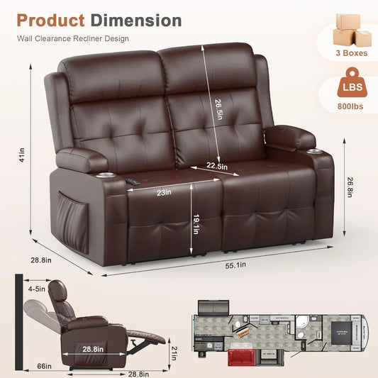 Oversized Wall Hugger RV Recliner Sofa with Massage