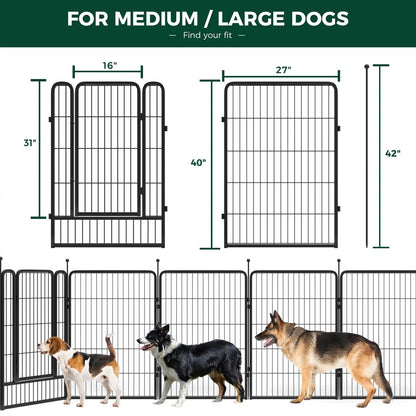 Metal Dog Fence with Wide Door, 40"Height 8/16 Panels