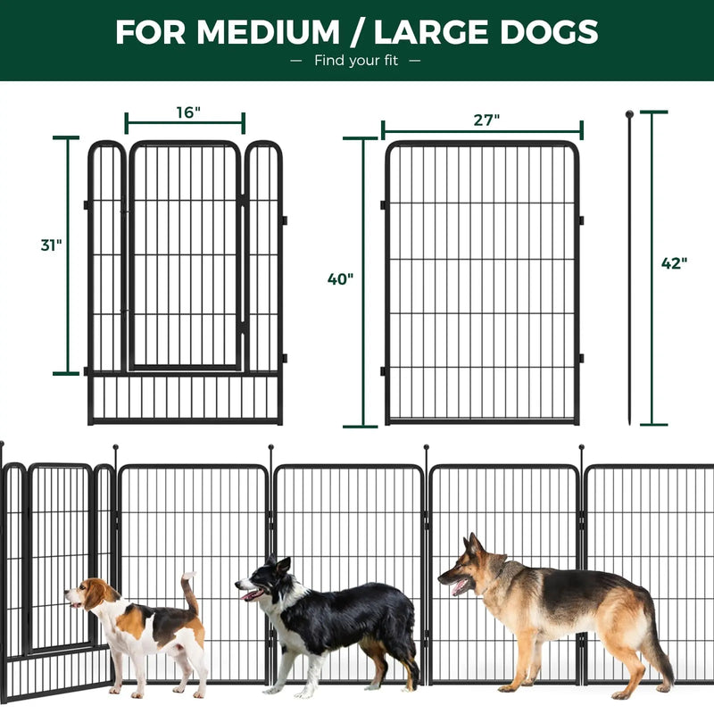 Metal Dog Fence with Wide Door, 40"Height 8/16 Panels