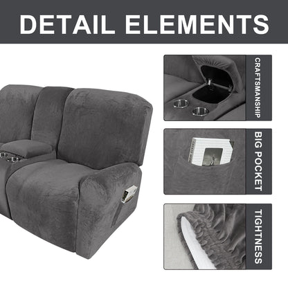 Recliner Loveseat Slipcovers with Cup Holder and Middle Console Cover