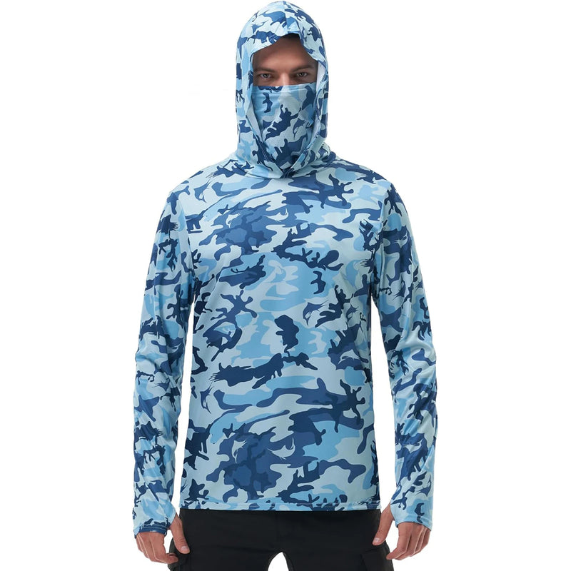 Shirt Camo Print Hoodie with Built-in Face Mask